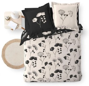 Čierno-béžové predĺžené obliečky na dvojlôžko z bavlneného perkálu 240x220 cm Iris – douceur d'intérieur