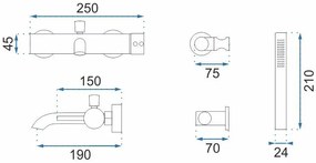 Rea Lungo, vaňová batéria s ručnou sprchovou hlavicou, medená lesklá, REA-B7987