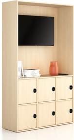 Kancelárska skriňa FRAME, 6x dvere, priestor pre TV, 1299 x 450 x 2162 mm, RFID zámok, breza