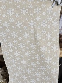 Béžový vianočný behúň / látka na stôl s vločkami - 30*300 cm