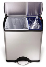 Obdĺžnikový pedálový kôš na triedený odpad 30 + 16 l, matná oceľ, nerez