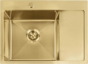 Rea Fin, 1-komorový oceľový drez 620x480x185 mm, zlatá matná, ZLE-06013
