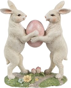 Béžová dekorácia králiky s vajíčkom - 11*5*13 cm