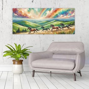 Obraz – Kone cválajúce krajinou (120x50 cm)