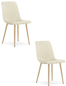 Set dvoch jedálenských stoličiek TURIN zamatové, svetlobéžové / hnedé nohy (2 ks)