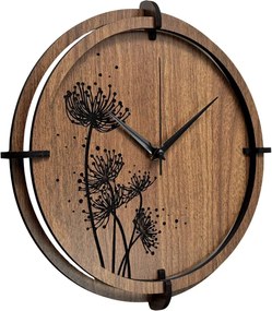 Drevené hodiny Wenge s čiernym kvetinovým motívom | SENTOP HDF0586-ORECH-WENGE