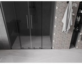 Mexen Velar L Duo, posuvné sprchové dvere do otvoru 140 cm, 8mm šedé sklo, grafit brúsený, 871-140-003-42-66