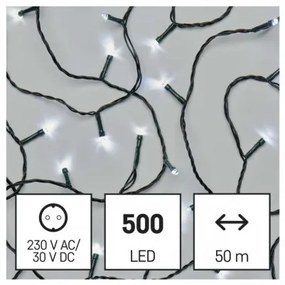 LED vianočná reťaz, 50 m, vonkajšia aj vnútorná, studená biela, časovač