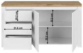 Komoda VILGO 2D3S, lesklá biela