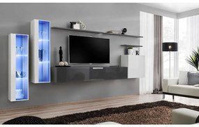 Obývacia stena Switch Sklo +LED XI Biely/Grafit