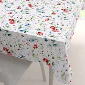 Biante Teflónový obdĺžnikový obrus TF-116 Akvarelové kvety s kolibríkmi na bielom 60x100 cm