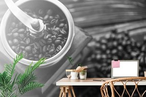 Samolepiaca fototapeta čiernobiely vintage mlynček na kávu - 300x200