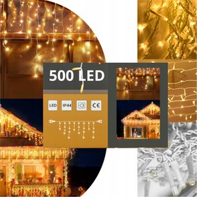 Vianočné Osvetlenie Svetelná Clona Cencúle Girlanda 500LED Teplá Biela