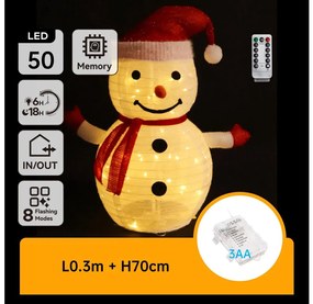 Aigostar - LED Vianočná vonkajšia dekorácia 50xLED/3xAA 0,7m IP44 snehuliak