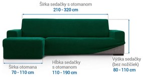 Super strečové poťahy HARMONIA zelená sedačka s otomanom vľavo (š. 210 - 320 cm)