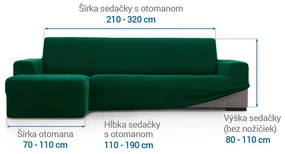 Super strečové poťahy HARMONIA zelená sedačka s otomanom vľavo (š. 210 - 320 cm)