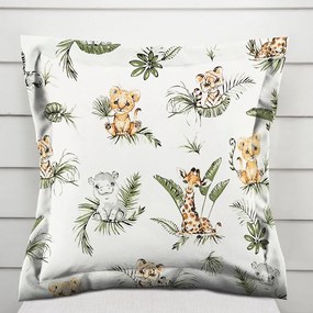 Biante Detská bavlnená obliečka na vankúš s lemom Sandra SA-475 Zvieratká v Safari na bielom 50 x 50 cm