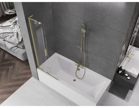 Mexen Velar L, 2-krídlová posuvná vaňová zástena 75 x 150 cm, 8mm číre sklo, zlatý matný profil, 896-075-003-01-55