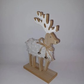 DECOLED Dekorácia, drevený jeleň, 12,5 x 5 x 20,5 cm, biela
