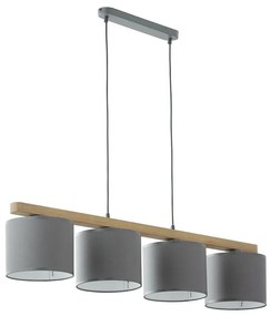 TK Lighting Luster na lanku TROY 4xE27/15W/230V šedá/drevo TK3271