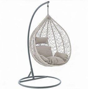 CH ZÁVESNÁ STOLIČKA SVETLOŠEDÁ, VANKÚŠ – ŠEDÝ, RÁM – ŠEDÝ 118X107X68CM