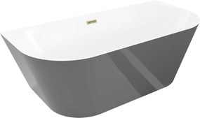 Mexen Oval Slim voľne stojaca vaňa biela/šedá 170x80cm, zlatý odtok