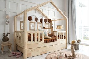 Detská domčeková posteľ HOUSEBED PLUS bariéra plôtik so zásuvkami Veľkosť postele: 200/100