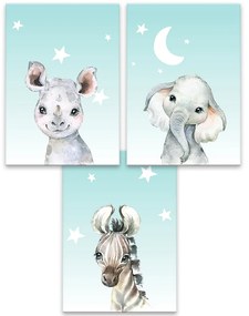Séria 3 plagátov pre deti 30x40 cm - Baby animals