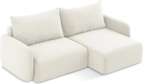 Krémovobiela zamatová rozkladacia/s úložným priestorom rohová pohovka (pravý roh/s leňoškou) Kalena – Makamii