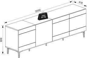 Široká skrinka 4-dverová Nola, dub artisan/čierna