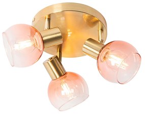 Art Deco stropné bodové svietidlo zlaté s ružovým sklom 3-svetlé - Vidro