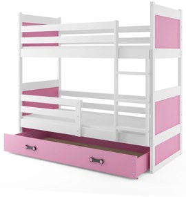 Poschodová posteľ 80 x 190 cm Ronnie B (biela + ružová) (s roštami, matracmi a úl. priestorom). Vlastná spoľahlivá doprava až k Vám domov. 1056603