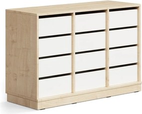 Úložná skrinka CASPER, 12 zásuviek, so soklom, breza/biela