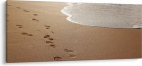 Obraz - stopy v piesku a more (120x50 cm)