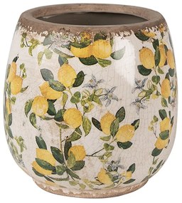 Béžový keramický obal na kvetináč s citrónmi Lemons S - Ø 13*13 cm