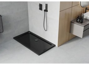 Mexen Flat, akrylátová sprchová vanička 130x70x5 cm SLIM, čierna, čierny sifón, 40707013B