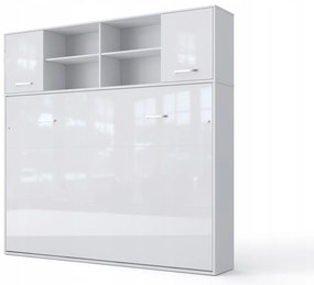 Maxima House Posteľ schovaná v skrini, horizontálna, 140H, s nadstavcom, biely lesk skladacie