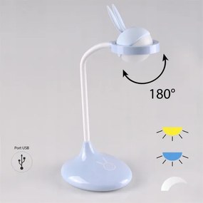LED Detská dotyková lampička RABBIT LED/0,4W/5V 3000/6500K modrá + USB