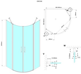 Gelco Gelco, LORO štvrťkruhová sprchová zástena 900x900mm, číre sklo, pravá, GN5590
