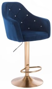 LuxuryForm Barová stolička ROMA VELUR na zlatom tanieri - modrá