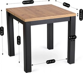 Vintino Rozkladací jedálenský stôl FELIX 80-160 cm – čierna / dub craft