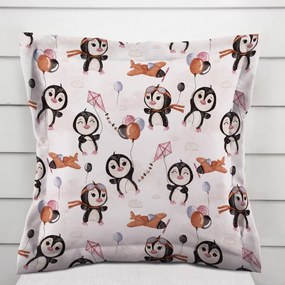 Biante Detská bavlnená obliečka na vankúš s lemom Sandra SA-647 Tučniačiky s hnedými lietadielkami na bielom 40 x 60 cm