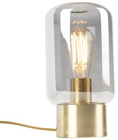 Dizajnová stolová lampa mosadz so sklom s dymovým efektom - Bliss Cute