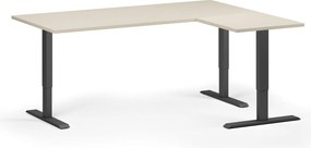 Výškovo nastaviteľný stôl, 180x140 cm, 3 motory, L/P, čierna podnož, breza
