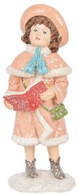 Dekorácia dievča v ružovom plášti držiaci košíček a zdobená trblietkami - 7*8*18 cm