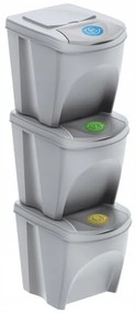 Odpadkové koše na triedenie odpadu, 3x25l SORTIBOX XL, popolavo sivá