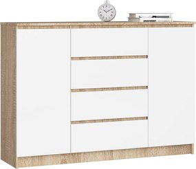 Komoda Krištof 140 cm 2 skrinky a 4 zásuvky dub sonoma/biela