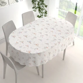 Biante Detský bavlnený oválny obrus Sandra SA-614 Veselé vtáčiky na bielom 140x200 cm