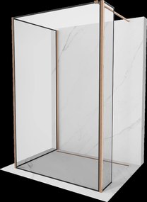 Mexen Kioto, 3-stenová sprchová zástena Walk-In 130 x 70 x 30 cm, 8mm číre sklo čierny vzor, medený matný profil, 800-130-070-221-65-70-030