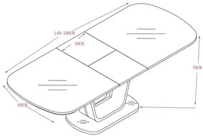 ROZKLADACÍ JEDÁLENSKÝ STÔL MICHEL VYSOKÝ LESK + SKLO 140 - 190 cm